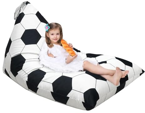 Soccer Bean Bag Cover (No Filling) Stuffed Animal Storage Bean Bag Chair Cover for Kids, Soccer Zipper Beanbag Chair Cover for Organizing Toddler and Kids' Rooms Plush Toys