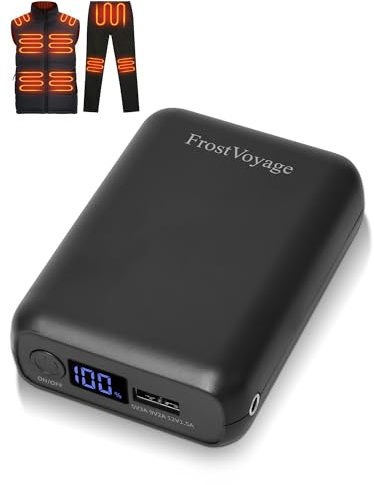 FrostVoyage Batería para Chaleco Calefactable, 7.4V/5V 18400mAh Bateria Externa Carga Rapida, Power Bank Portátil con Pantalla LCD, Batería para Chaqueta Sudadera Pantalones Calefactable