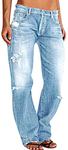 Generisch Weite Jeans Damen Sommer 7/8 Jeans Weites Stretch Jeanshosen Oversize Leg Damenjeans KurzgrößE Caprijeans Boyfriend Flared Helle Trachtenjeans