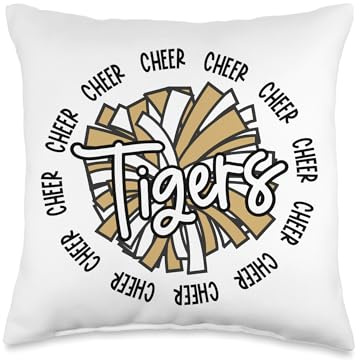 Gold Tigers Cheer Pom Megaphone Cheerleading Squad Team Throw Pillow