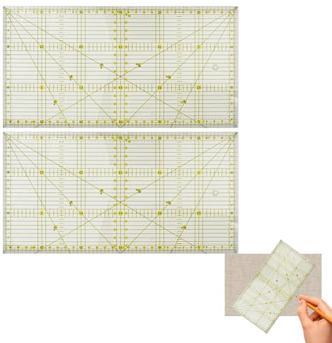 2 reglas para patchwork, regla de sastre, 15 x 30 cm, regla para colchas con indicador de ángulo de 30°, 45°/60°, regla de planchado transparente, material acrílico, juego de regla de costura, para