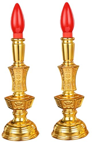 Monetais Lampada a candela elettrica da 2 pezzi, candela decorativa buddista in plastica stile vintage da 7, 3 pollici, lampada cinese a batteria per altare buddista