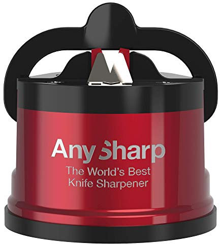 AnySharp Pro Metal World's Best Knife Sharpener with Suction, Metallic Red
