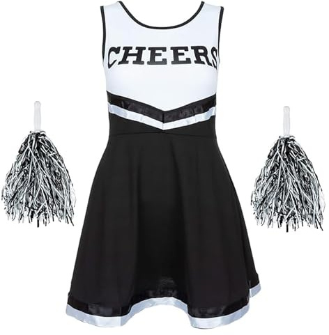 Déguisement fille pompom girl - robe cheerleader avec pompons assortis, costume enfant pour Halloween, carnaval, anniversaire, cosplay et fête