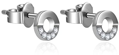 Titan Ohrringe für empfindliche Ohren, Titan Ohrstecker für Frauen, Herz Kreuz Hexagon Runde CZ Ohrstecker (Circle)