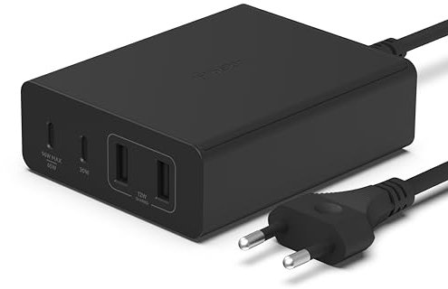 Belkin 108-W-GaN-USB-Ladestation für mehrere Geräte, schnelles Ladegerät mit 2x USB-C und 2x USB-A, Dock/Hub für MacBook Pro, iPhone 17, iPhone Air, iPad, Galaxy S25, Pixel 10, Laptop, usw