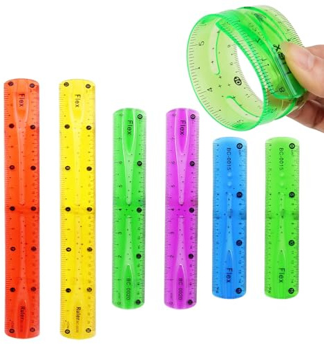 Mjukt linjal, flexibelt linjalset, transparent plast mjuk linjal, vikbar linjal, färgglad linjal 15 cm, 20 cm, 30 cm, lämplig för kontor, skola, hem, barn, flickor, 6 stycken