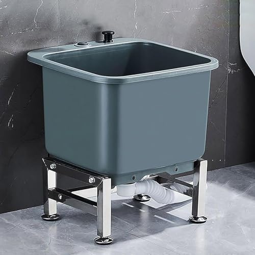 Stazione di lavaggio indipendente Lavandino per lavanderia con pulsante di scarico, Lavabo per pulizia a pavimento Lavandino per bagno Piscina per lavanderia per garage,Grigio,60cm