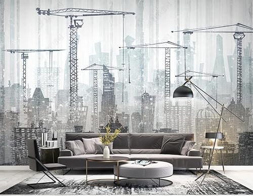 Papier Peint Intissé Chantier De Construction De Ville Rétro Décoration Murale Poster Tableaux Muraux Salon Chambre Art Mural 400(W) X280(H) Cm