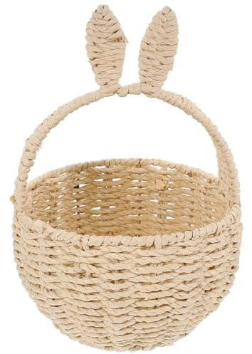 MAGICLULU Panier Tissé De Lapin De Pâques En Osier De Paille Fait À La Main Paniers D'oeufs De Bonbons De Pâques Panier De Ficelle De Papier Panier De Pique- De Lapin Mignon Pour Les