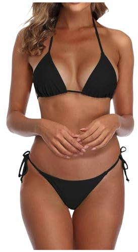QWUVEDS Bikini Swimsuit for Women Black Brazilian String Bikini Swimsuit Triangle Top Bathing Suits Swimsuits Swimsuit Long Sleeve Bikini Teen Girls Micro Bikini Sexy Extreme Bikini, black, S