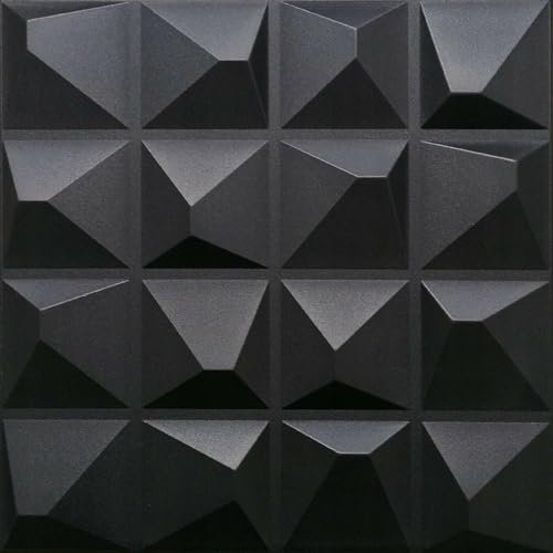 Deccart - 3D Wandpaneele 50x50 cm - Paneele Wand Wall Panels Deko Wandverkleidung Innen Panel Deckenverkleidung Decke Deckenpaneele Platten Styropor EPS-Polystyrol Kryształ 2 m², 8 Stück,Schwarz