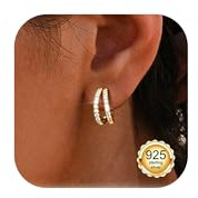 Creolen Ohrringe Gold Damen |14K Vergoldetes Halbes Creolen mit 925 Silber Ohrsteckerstift, Hypoallergene Offene Doppel Huggie Ohrringe, Zirkonia Diamant für Mädchen und Frauen, 14mm.