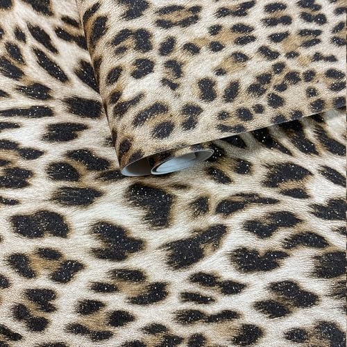 HueBurst Leopard Textured Wallpaper, 17.3x 472.4 Gold Glitter Non-Pasted 3D Embossed Leopard Print Wallpaper Mural for Bedroom, Living Room, Bathroom