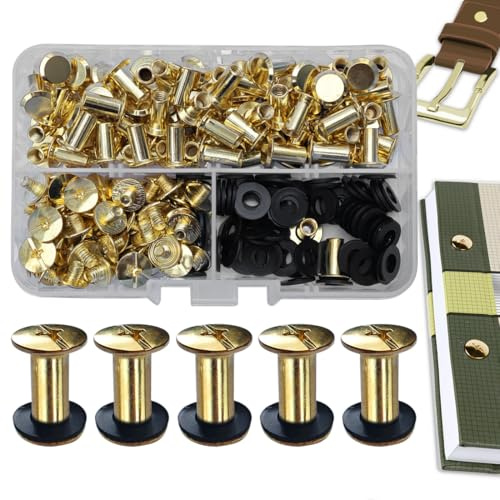 SHSMPXOY 70 uppsättningar Chicago bokskruvar rostfritt stål M5 x 12 mm Chicago-skruvar bokbindningsskruvar skruvnitar för läder, väskor, böcker, halsband, ryggsäckar, hundkoppel (guld)