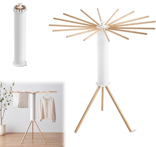 UISEBRT Wäscheständer Tragbar Trockengestell Faltbar Octopus Wäscheständer mit Holzstange Platzsparend Trockenständer für Drinnen Bodenwäscheständer Turmwäscheständer für Balkon Schlafzimmer