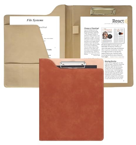 Porte Document,Mengger Porte Documents PU A4,Porte Bloc avec Pince, Multifonction Porte Bloc Notes A4 avec Compartiments et Porte Stylo,Application école Bureau Salle de Réunion(Brun)