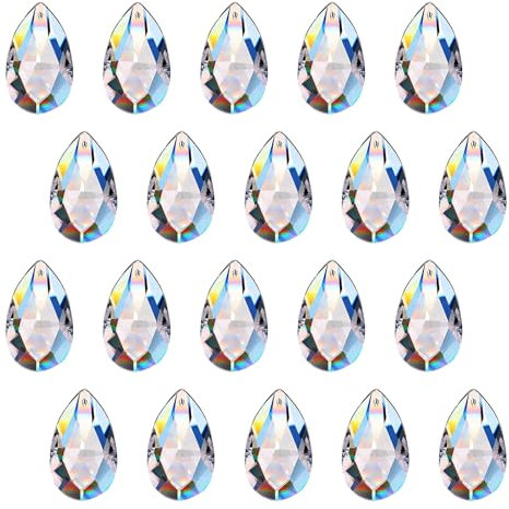 Lot de 20 cristaux en forme de diamant à suspendre - Attrape-soleil en cristal, prisme, attrape-soleil et boule comme attrape-lumière pour fenêtres, lustres et décoration
