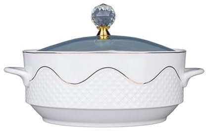 Peakjune Tazón para Servir Sopa de Porcelana con Tapas, Juego de Soperas de Porcelana Blanca, Sopera de Cerámica con Tapas, Apto para Microondas y Lavavajillas