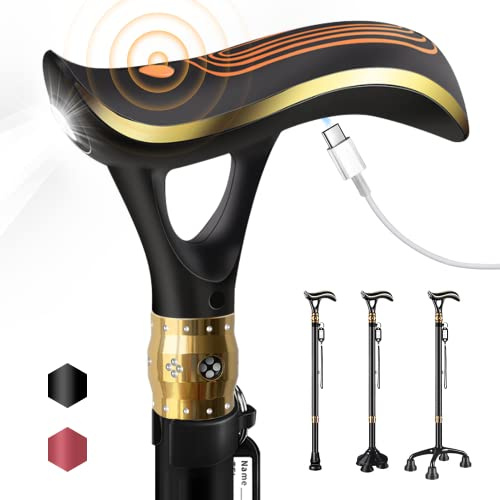 ispuoocti Multifunctional Walking Stick for Men & Women Telescopic and Adjustable Walking Sticks for Seniors USB Direct Charge with LED Light One Walking Stick for Three Purposes Light and Stable (Bl）