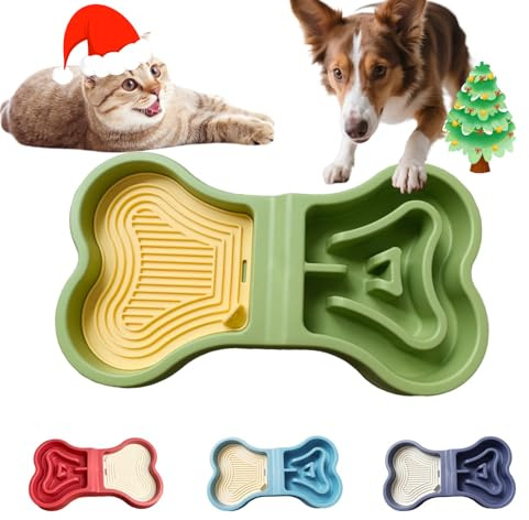 LittleEdenOutpost Bone Slow Feeder Bowl for Dogs Cats - 2-in-1 Lick Mat & Water Dish with 6 Non-Slip Pads, Food-Grade PP & Silicone Pet Bowl for Anti-Choking，Fun Feeding，Anxiety Relief (Green)