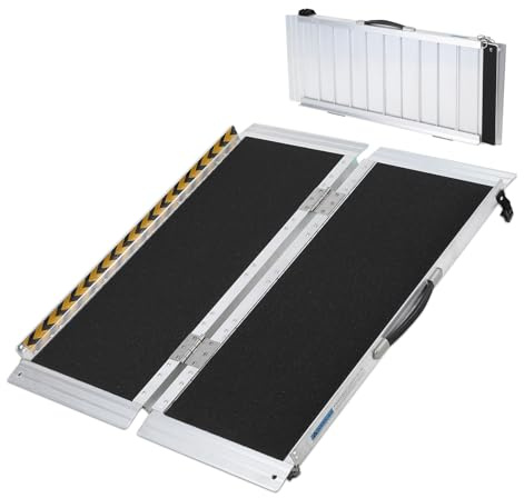 Garvee Rampe d'accès pliable en aluminium pour fauteuil roulant – Surface antidérapante, bandes réfléchissantes, poignée de transport – Idéale seuils, marches, portes – Capacité 272 kg – Aide mobilité