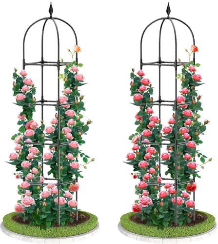 LATERN 1 Pièce Treillis Obélisque de Jardin pour Plantes Grimpantes, 180CM Haut Support Tuteur en Métal Antirouille Cadre de Treillis pour Pots Plante Rosier Tomate Concombre Fleurs Raisin Pois (Noir)