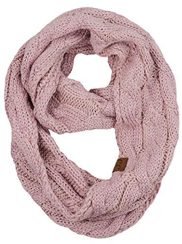 NYFASHION101 Soft Winter Warm Chunky Knit Cowl Infinity Loop Scarf, Rose Metallic