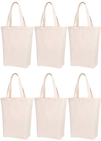 Lily queen Natural Canvas Tote Bags DIY for Crafting and Decorating Reusable Grocery Washable Bag Shopping Bag (Natural - 6 Pack)