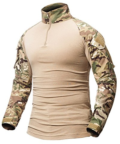 ShallGood Homme Chemises Combat Militaire Airsoft BDU Shirt Tenue Camouflage Uniforme Tactique Séchage Rapide avec Poches Coudières Manches Longues Chemise Multicam