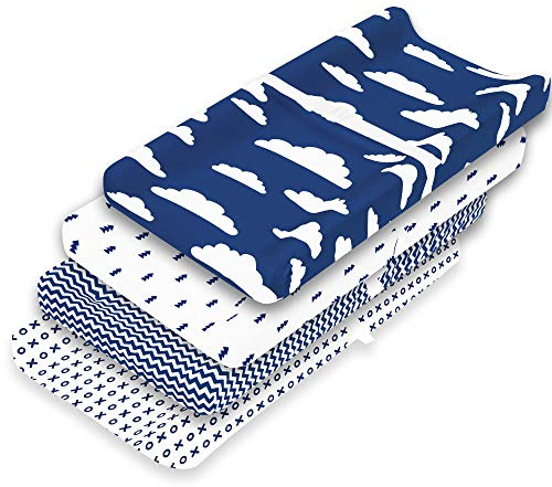 Changing Pad Cover – Premium Baby Changing Pad Covers 4 Pack – Boy or Girl Changing Pad Cover – Pure Cotton Machine Washable Navy and White Changing Table Cover – Diaper Changing Pad Cover Sheets