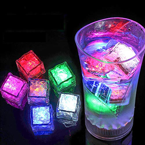 12Pack Glacon Lumineux Led Couleurs Faux Glacons Reutilisable, Novelty Ice Cubes Fausse Glace pour Light Up Champagne Bucket décoration pour Cocktail Fête/Mariage/Bar/D'anniversaire