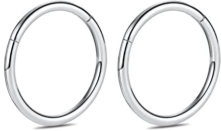 hengkaixuan 2Pcs 6mm Titanium 20G Hinged Segment Earrings Cartilage Helix Lip Tragus Nose Ring Hoop Sleeper Body Piercing (Silver, 20G-6mm)