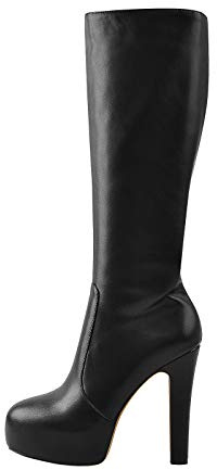 Only maker Platform Boots Pather Leather Round Toes High Heels Black Side Zipper Booties for Women Dancing Size 11