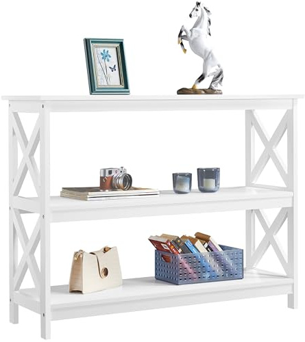 Yaheetech Mueble Recibidor de Entrada Mesa de Consola Estrecha Mesa de Entrada de Tres Niveles Mesa Auxiliar para Salón Blanco 106x35x80cm