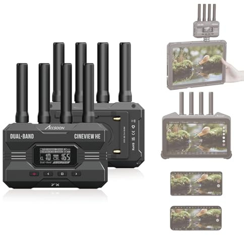 Accsoon CineView HE Wireless Video Transmitter & Receiver(HDMI), 2.4G+5G Dual-Band 1200ft/350m Range, 0.06s Low Latency, up to 4 Monitor Devices, UVC Output, for Live Streaming, Camera, Filmmaking