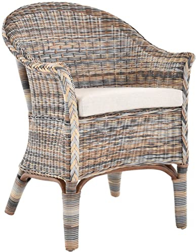 korb.outlet Rattan Armchair - Natural Dining Room Wicker Chair with Armrests and Padding (Multicoloured)