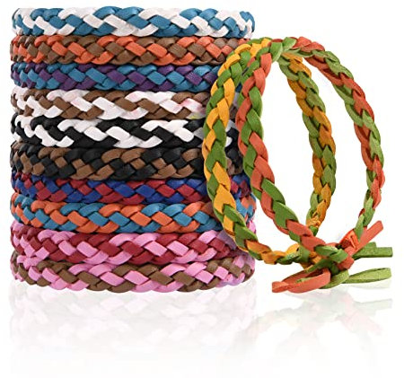 OSDUE 12 Pack Mosquito Repellent Bracelet, Waterproof Anti-Mosquito Wristbands, Adjustable Leather & EVA, DEET-Free Natural Wristbands for Adults, Kids & Babies, 300 Hour Insect Repellent Protection