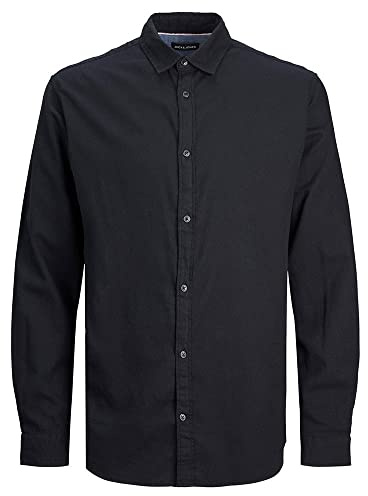 JACK & JONES Mens Jjegingham Twill L/S Noos Shirt, Black/Detail:/Solid/Slim Fit, XL EU