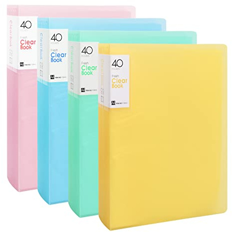 4 Pezzi Portalistino A4 con 40 Tasche, Trasparenti Libro di Presentazione in PP, Raccoglitore con Buste Trasparenti, Cartella del Progetto di Presentazione per Casa Scuola Ufficio (Multicolore A)