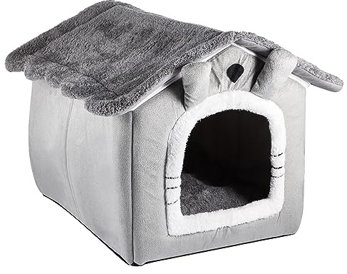 Holdfiturn Pet House - 40*38*35CM Portable Dog & Cat Kennel with Removable Cushion, Warm & Comfortable Folding Cube House