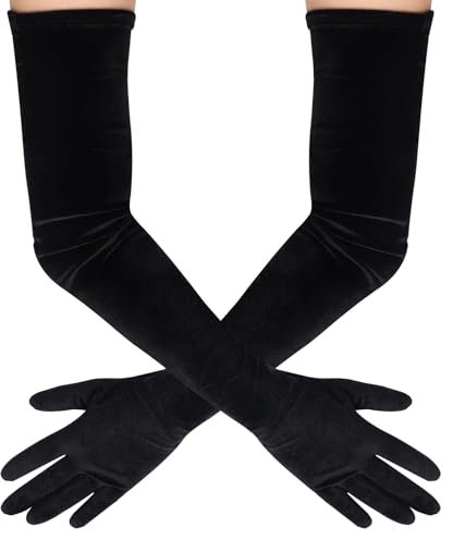 DIVINA VITAE Lange Samthandschuhe Damen Schwarz - Ellenbogenlang 1920er Opernhandschuhe Satin Braut Hochzeit Moderne Opernparty Abendessen