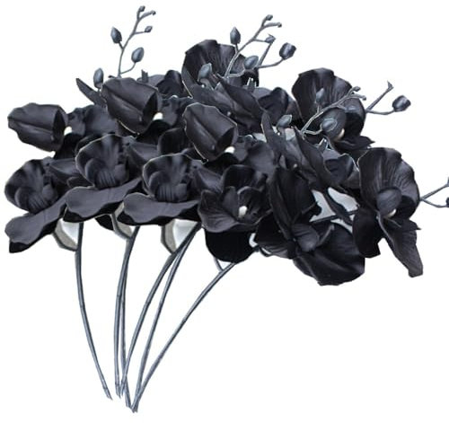 Künstliche Phalaenopsis-Blumen, 45,7 cm, Schwarz, künstliche Orchideen, Stängelpflanzen für Zuhause, Büro, Hochzeitsdekoration, 6 Stück