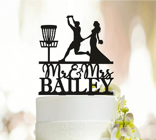 Frisbee Golf Wedding Cake Topper,Frisbee wedding cake topper,Disc Golf Basket cake topper,Bride And Groom Cake Topper,Disc Golf for Wedding/Engaged/Shower/Anniversary/Retirement/Birthday.