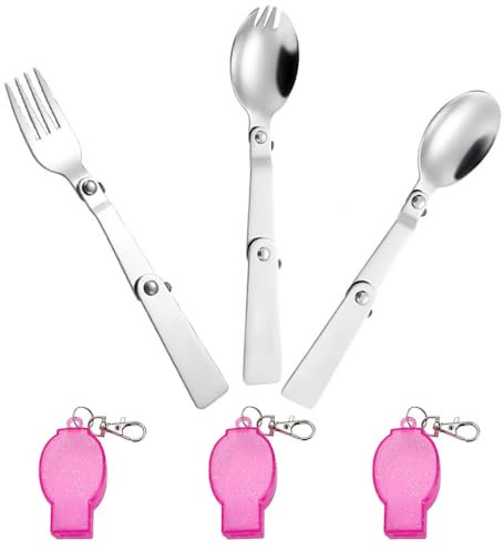 3 PCS Foldable Stainless Steel Spoons Fork with Case Portable Camping Cutlery Spoon and Fork Multi-Functional Foldable Fruit Forks for Outdoor Camping Hiking Picnic Travel