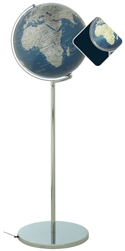 Glob med en diameter på 43 cm och stativ – SOJUS LIGHT – integrerad belysning – förkromad metallfot, total höjd 1,32 m – kortlås – metallic-blå, silverfärger – TROIKA Original