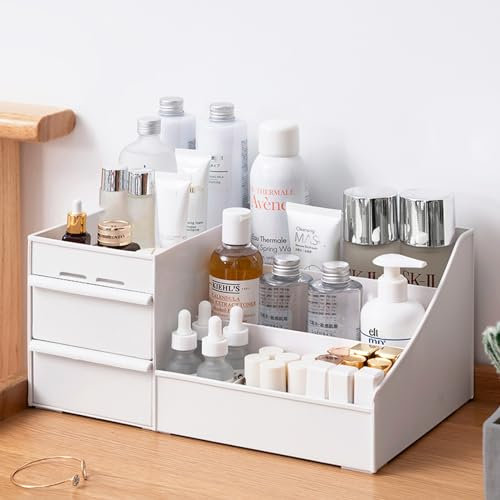 Makeup Organizer Storage Drawers, Large Skincare Organiser Cosmetic Organisers Box for Lipsticks, Jewelry, Nail Care, Skin Care Organiser for Vanity, Desk Organizer for Dresser Bathroom Bedroom