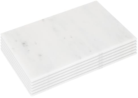 Argon Tableware Marble Placemats - 30 x 20cm - White - Pack of 6 - Rectangle Placemats Dining Mat Table Mat Plate Serving Trays for Appetizers, Lunch, Mains, Parties, Food Presentation