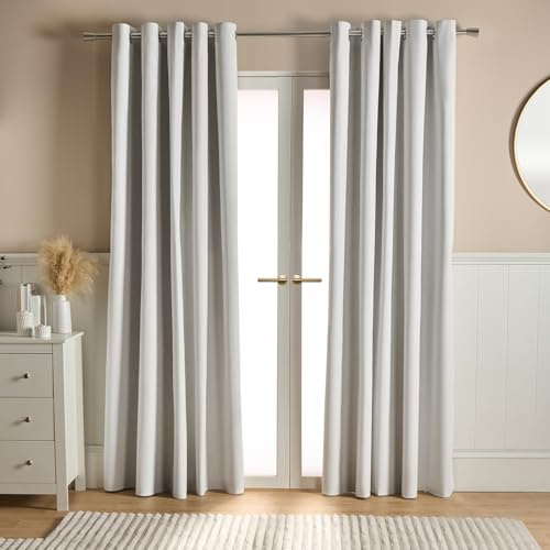 OHS Blackout Curtains Eyelet, Woven Texture Soft Cream Curtains for Living Room Bedroom Office Modern Decorative Extra Wide Curtain for Winter, 90x90”