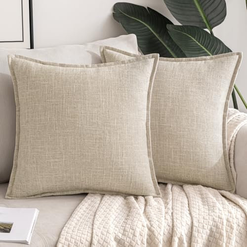MIULEE Kissenbezug Kissen Dekorative Kissenbezüge Leinen-Optik Kissenhülle Moderne Sofakissen Dekokissen für Sofa Couch Wohnzimmer Schlafzimmer Büro 2er Set 40x40cm Beige